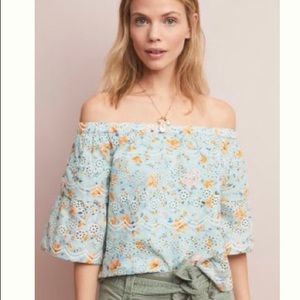Anthropologie Off-The-Shoulder Blouse Embroidered- New with tags - Small Size